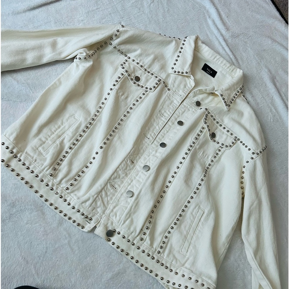 White Studded Oversized Jean Jacket